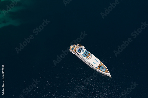 Aerial shot of moored luxury boat © Haris Photography