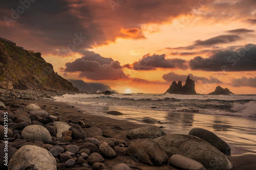 Playa de Benijo one afternoon with a beautiful sunset, Tenerife, Canary Islands. Spain © unai