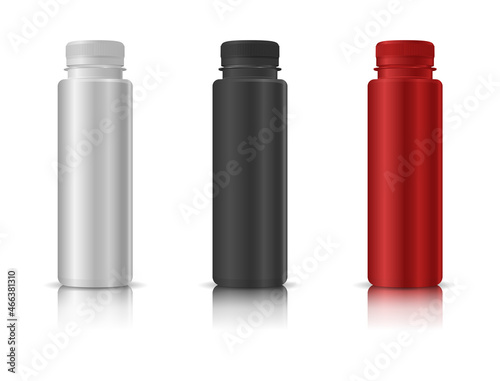 Aluminum tin bottle packaging design with silver black and red colors