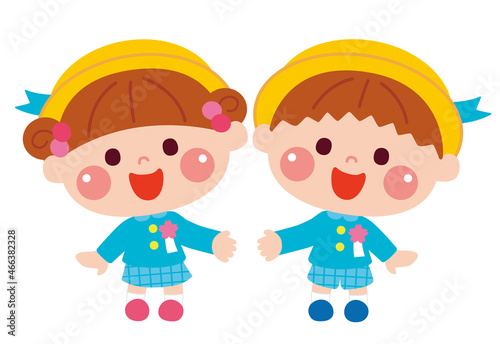 入園式の男の子と女の子のイラスト素材
