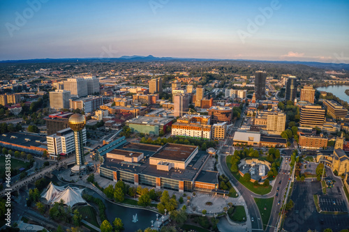 Aerial View of Knoxville  Tennessee during Dusk