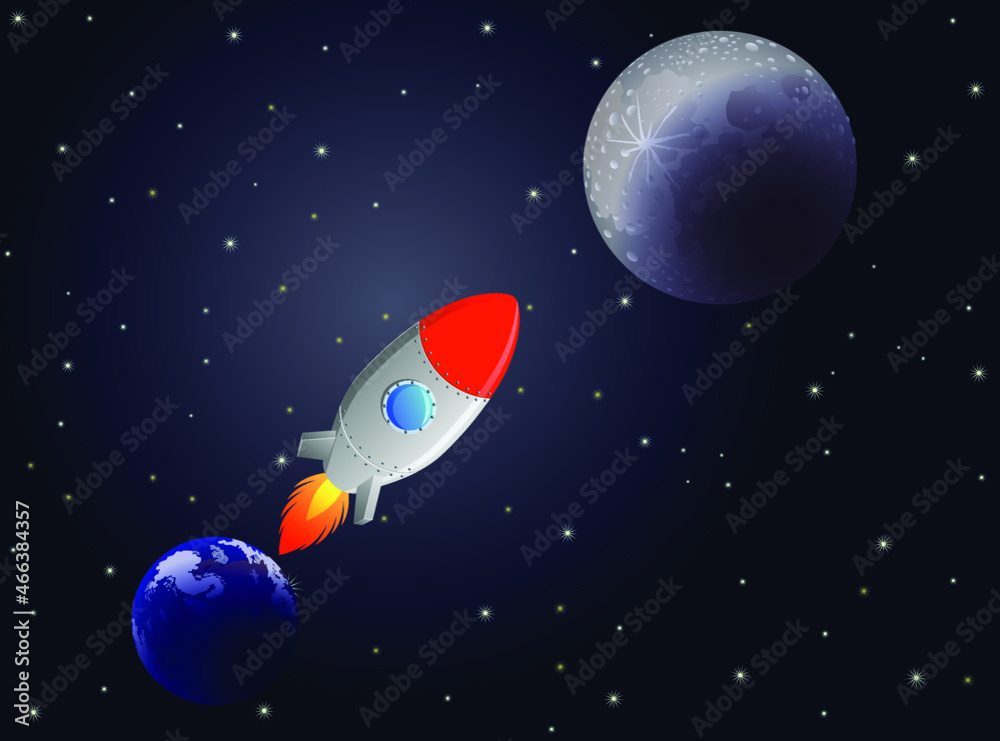 Naklejka premium Rocket boosting to the moon vector illustration
