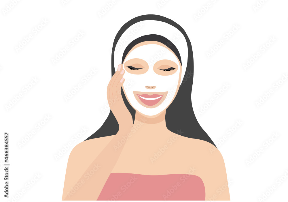 Woman applying face sheet mask vector illustration Woman applying face sheet mask vector illustration