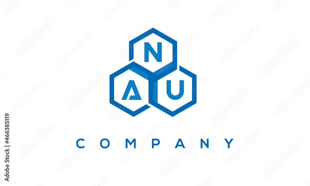 NAU letters design logo with three polygon hexagon logo vector template	