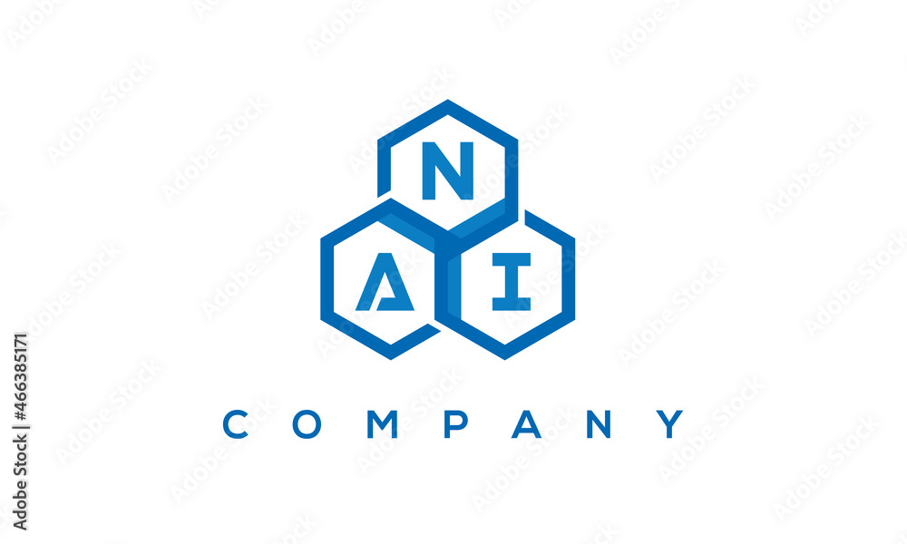NAI letters design logo with three polygon hexagon logo vector template	