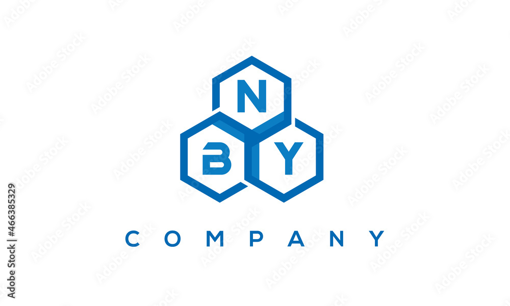 NBY letters design logo with three polygon hexagon logo vector template	