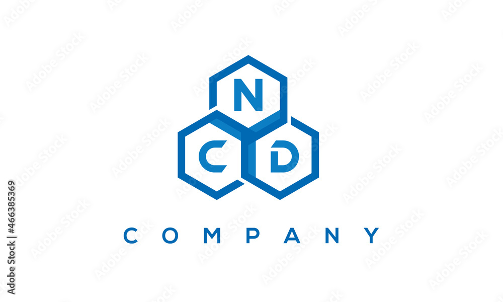 NCD letters design logo with three polygon hexagon logo vector template	