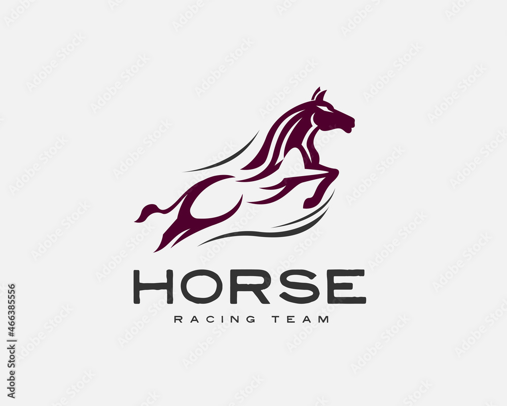 jump horse drawn art logo template illustration