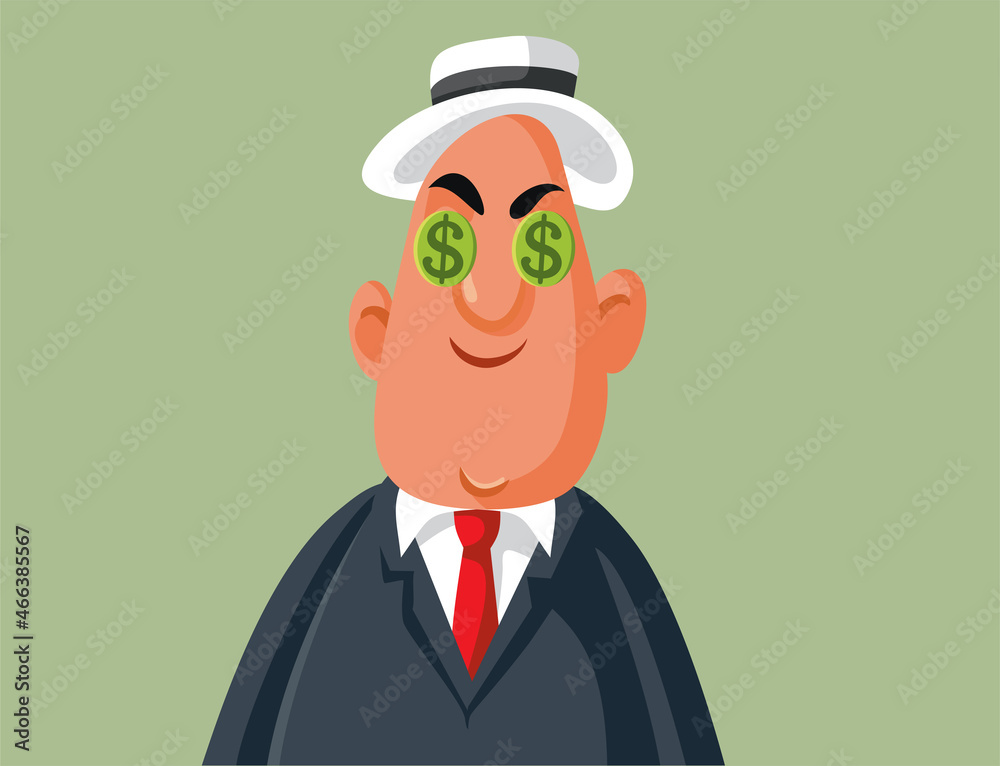 Greedy Businessman with Money Eyes Vector Cartoon Greedy Businessman with Money Eyes Vector Cartoon