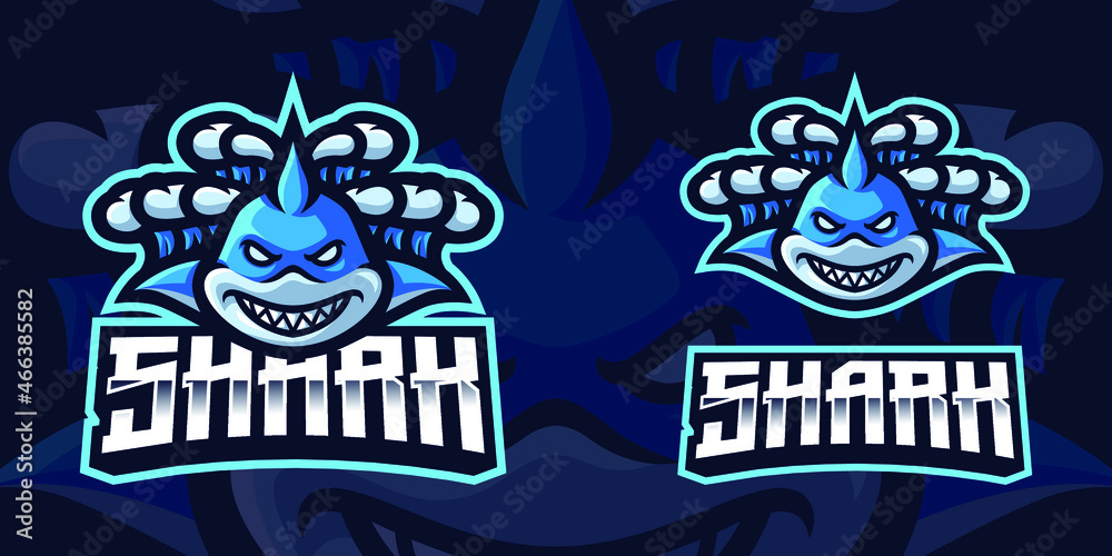 Obraz premium Shark Swept by Wave Mascot Gaming Logo Template