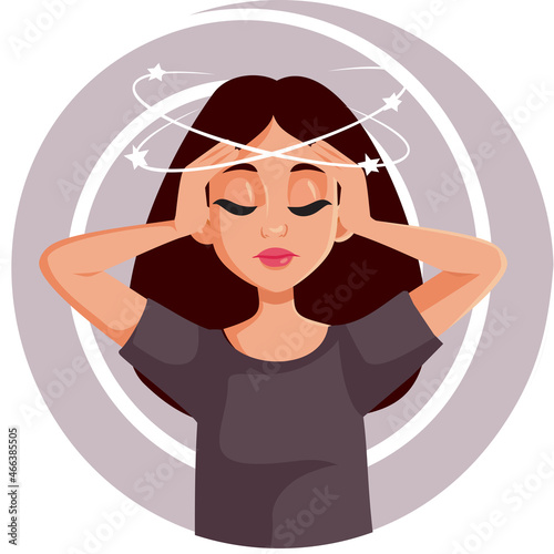 Nauseated Woman Feeling Dizzy Vector Cartoon