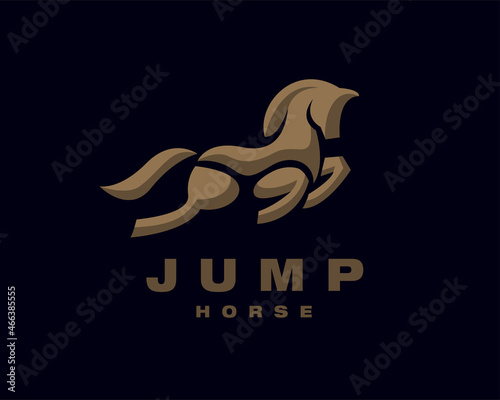 abstract jump fly horse black background logo template illustration