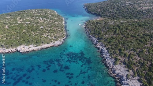 Green sea waters between Kasonisi islet and Samos island in Greece