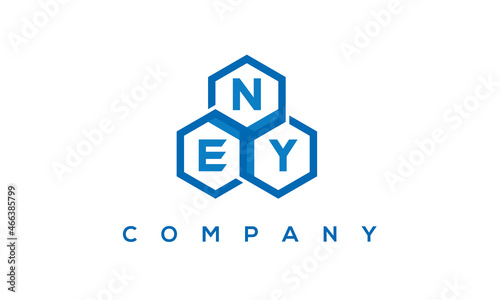 NEY letters design logo with three polygon hexagon logo vector template 