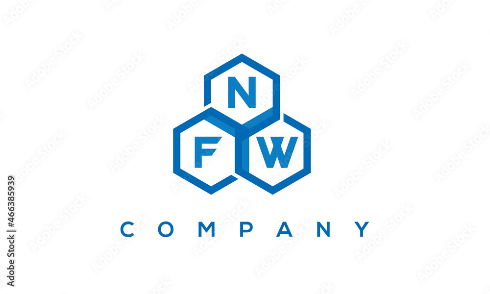 NFW letters design logo with three polygon hexagon logo vector template	