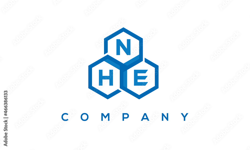 NHE letters design logo with three polygon hexagon logo vector template	