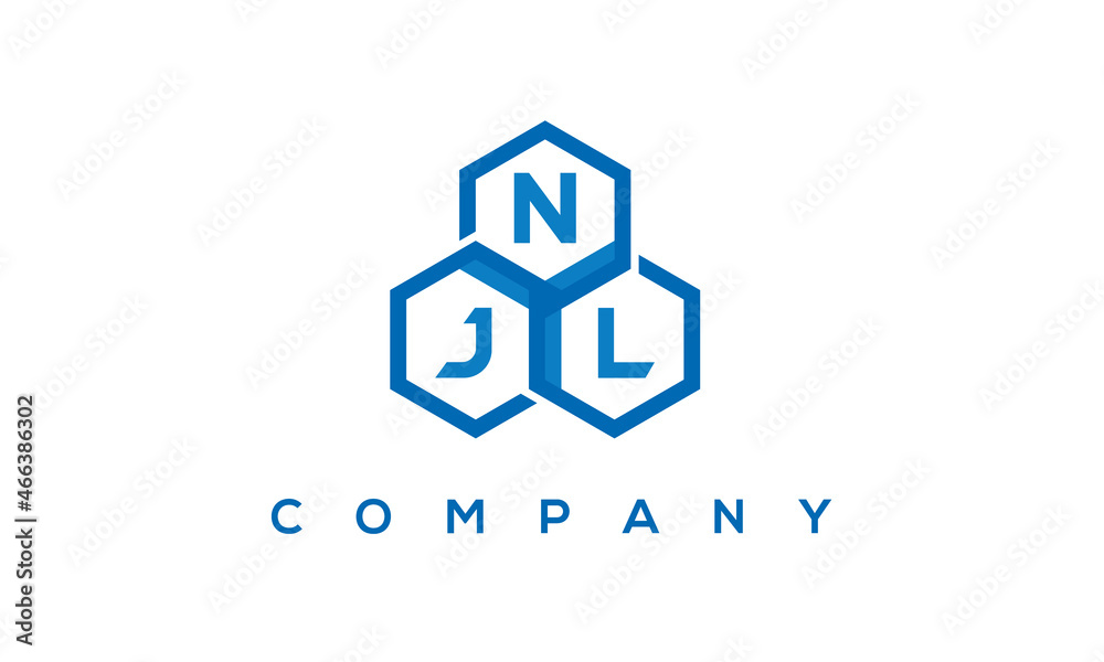 NJL letters design logo with three polygon hexagon logo vector template	