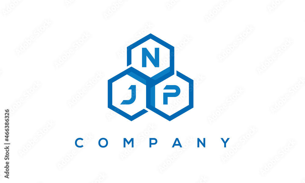 NJP letters design logo with three polygon hexagon logo vector template	