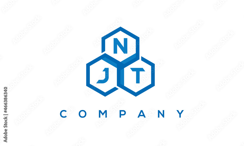 NJT letters design logo with three polygon hexagon logo vector template	