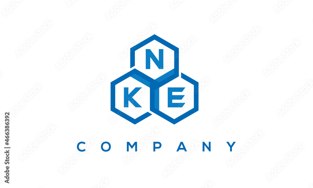 NKE letters design logo with three polygon hexagon logo vector template	