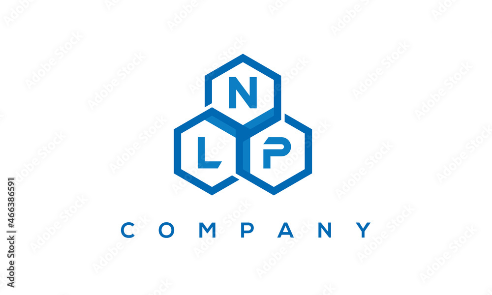 NLP letters design logo with three polygon hexagon logo vector template	