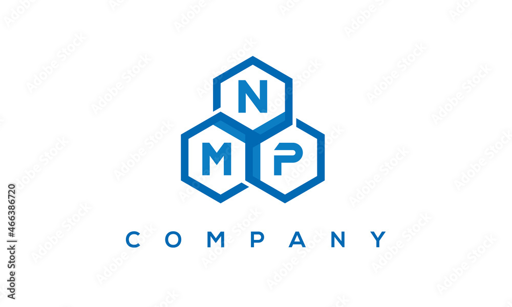 NMP letters design logo with three polygon hexagon logo vector template	