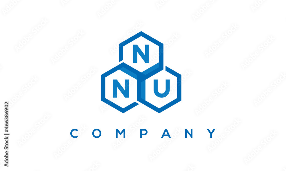 NNU letters design logo with three polygon hexagon logo vector template	