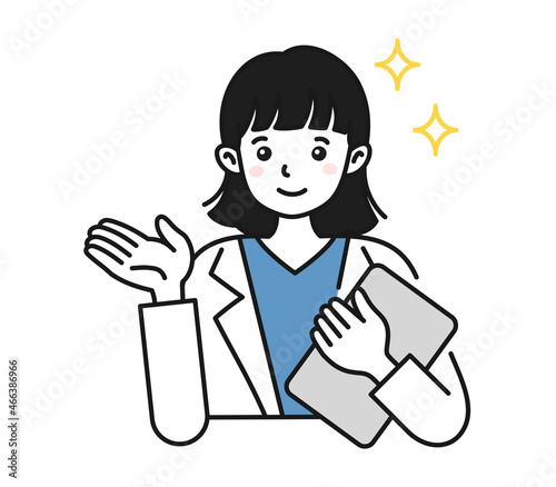 案内や説明をする白衣を着た女性の看護師/医師のイラスト素材