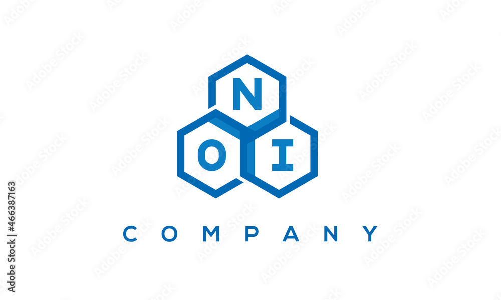 NOI letters design logo with three polygon hexagon logo vector template	