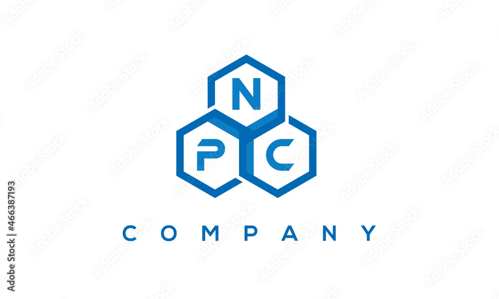 NPC letters design logo with three polygon hexagon logo vector template	