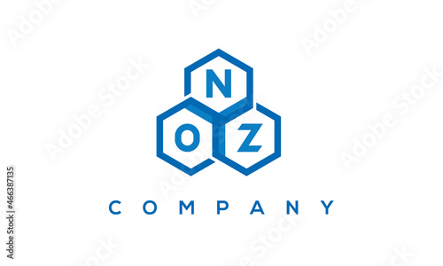NOZ letters design logo with three polygon hexagon logo vector template	