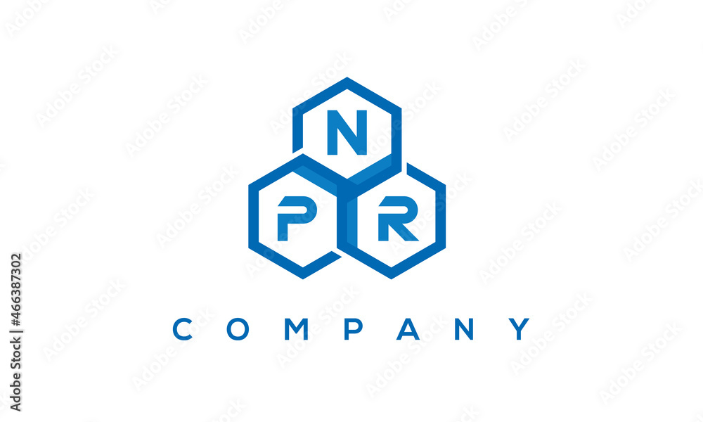 NPR letters design logo with three polygon hexagon logo vector template	