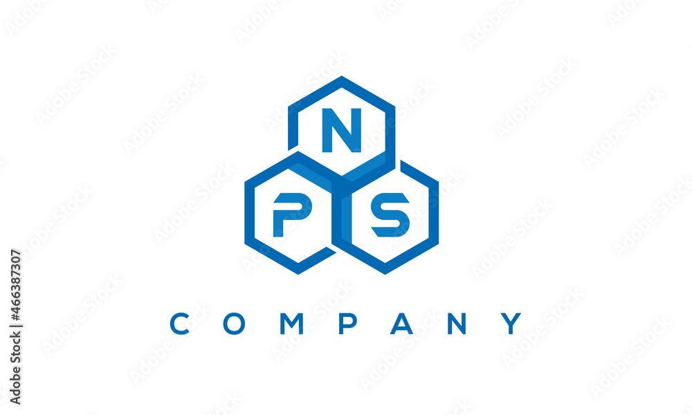 NPS letters design logo with three polygon hexagon logo vector template	