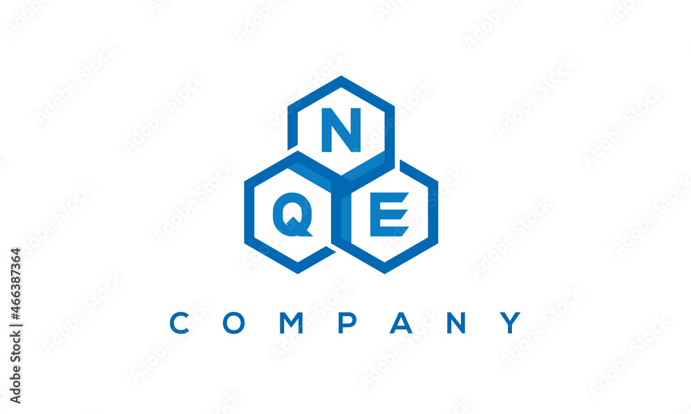 NQE letters design logo with three polygon hexagon logo vector template	