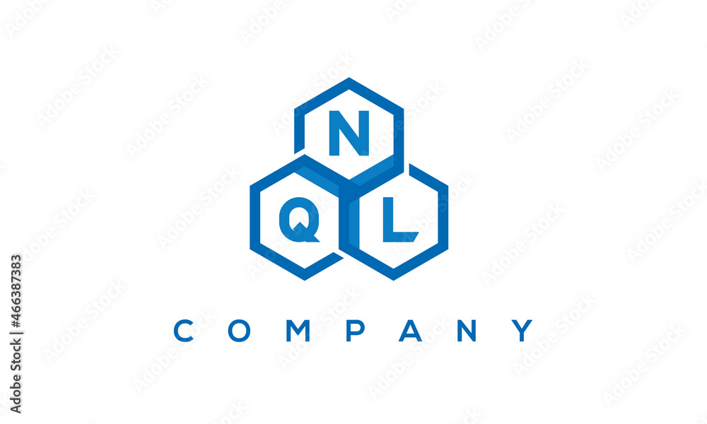NQL letters design logo with three polygon hexagon logo vector template	