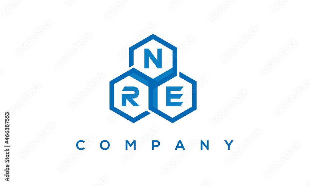 NRE letters design logo with three polygon hexagon logo vector template	