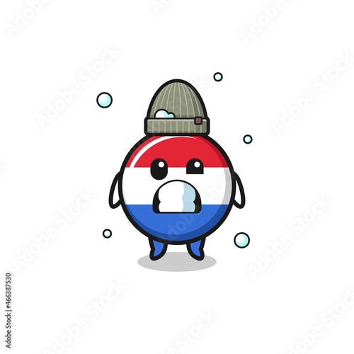 cute cartoon netherlands flag with shivering expression