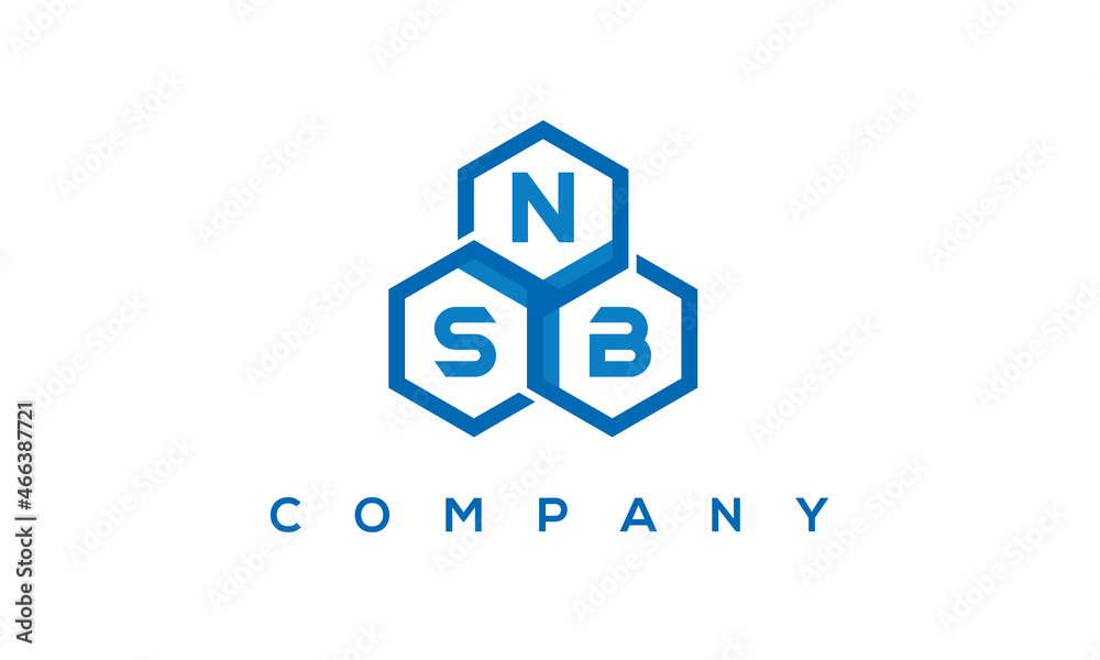 NSB letters design logo with three polygon hexagon logo vector template	