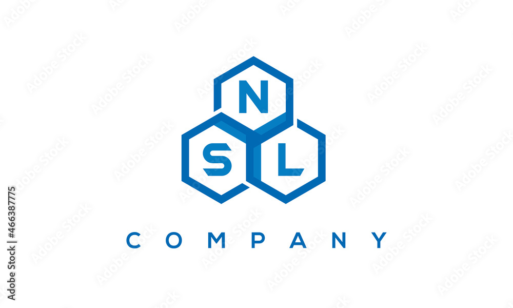 NSL letters design logo with three polygon hexagon logo vector template	