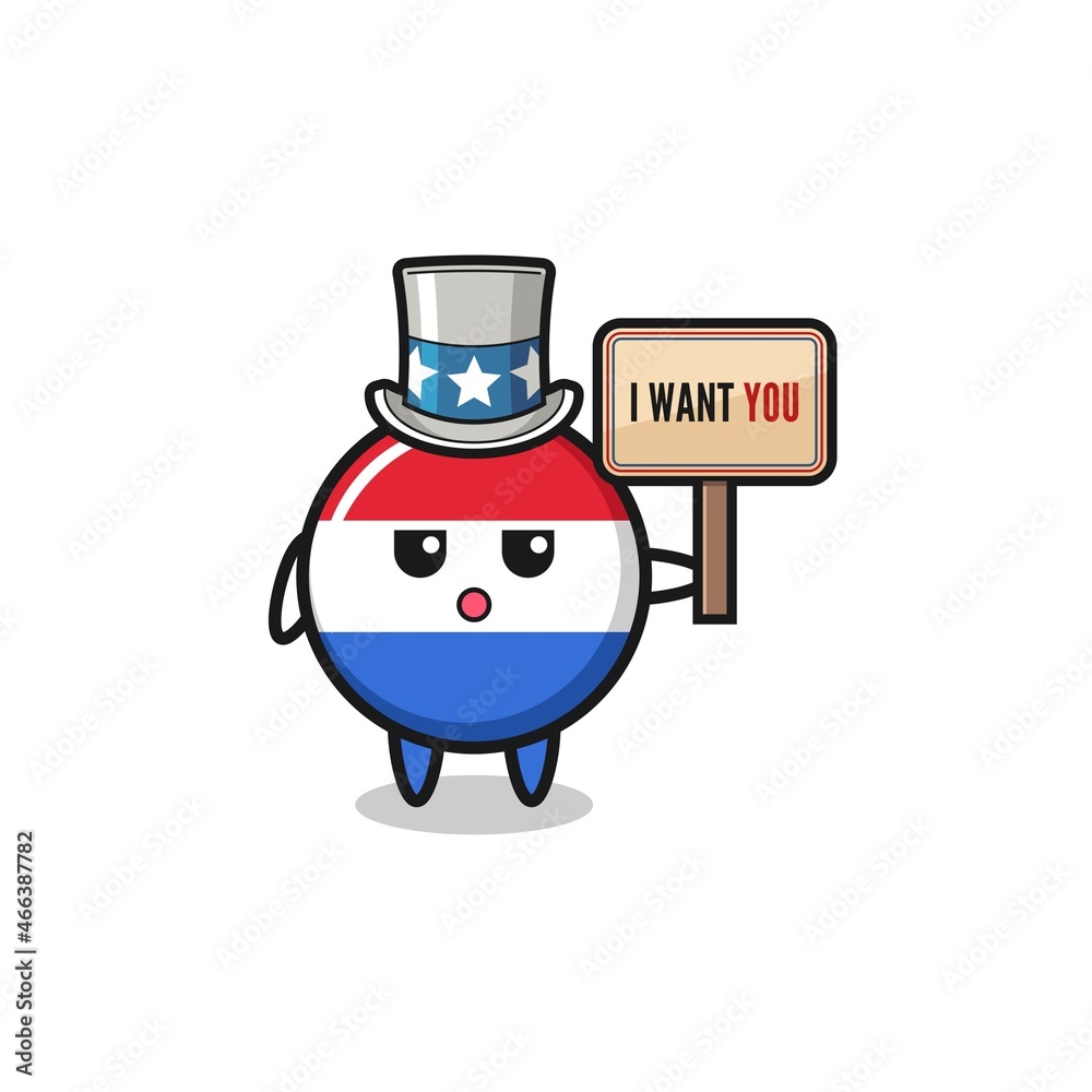 netherlands flag cartoon as uncle Sam holding the banner I want you