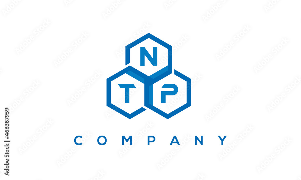NTP letters design logo with three polygon hexagon logo vector template	