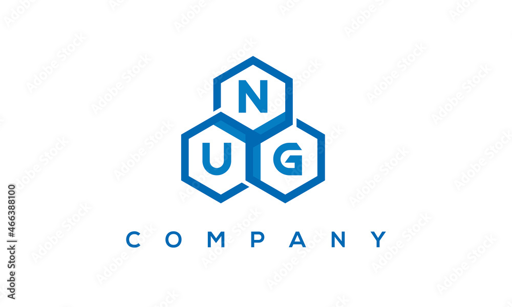 NUG letters design logo with three polygon hexagon logo vector template	