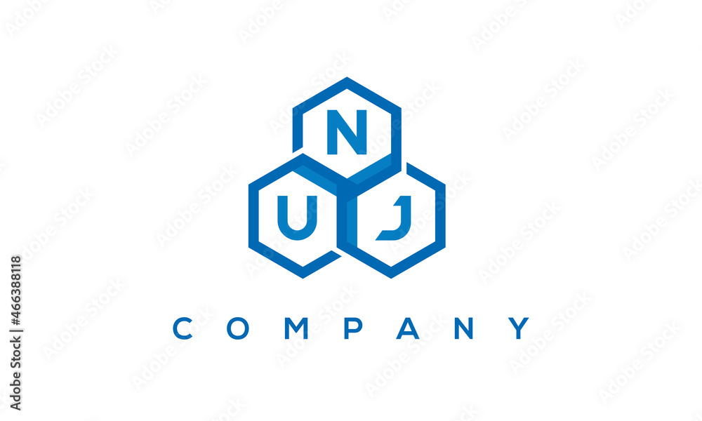 NUJ letters design logo with three polygon hexagon logo vector template	