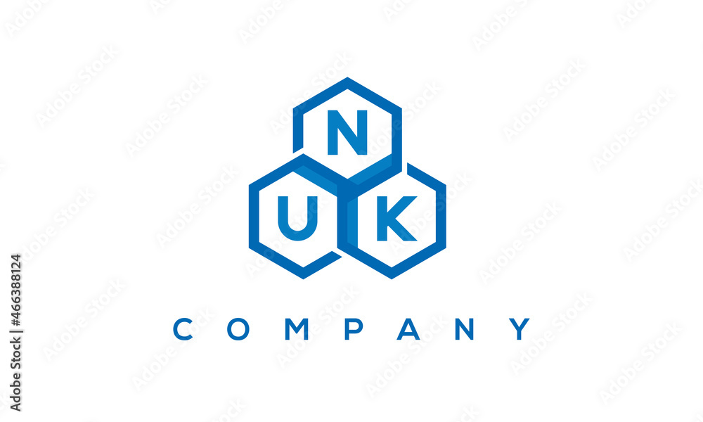NUK letters design logo with three polygon hexagon logo vector template	