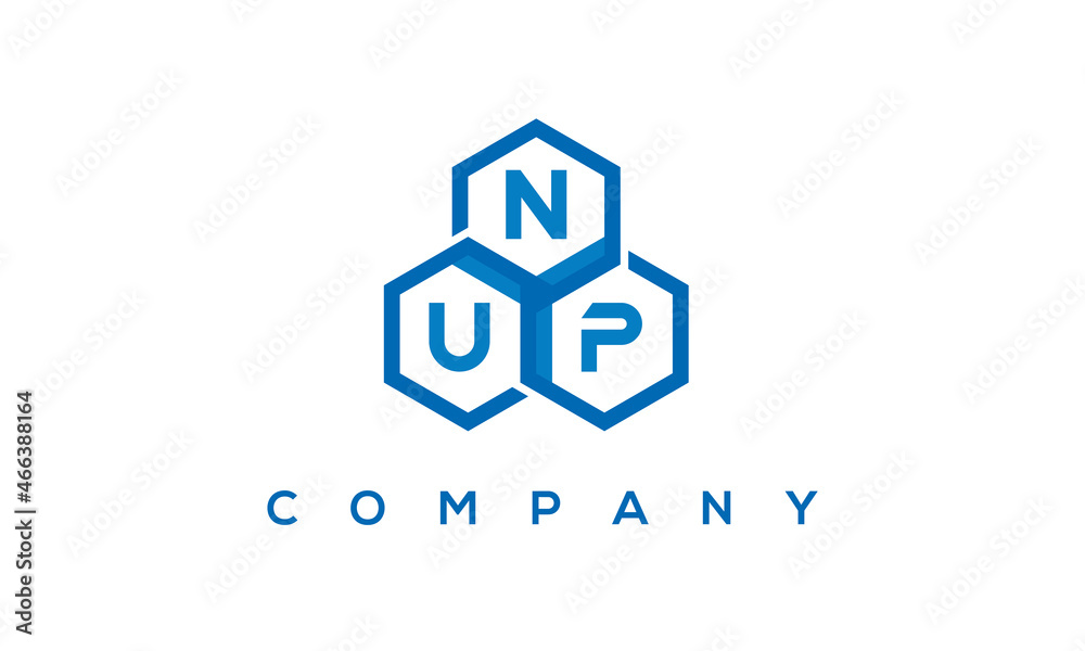 NUP letters design logo with three polygon hexagon logo vector template	