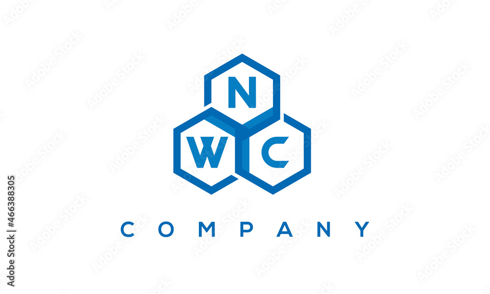 NWC letters design logo with three polygon hexagon logo vector template	