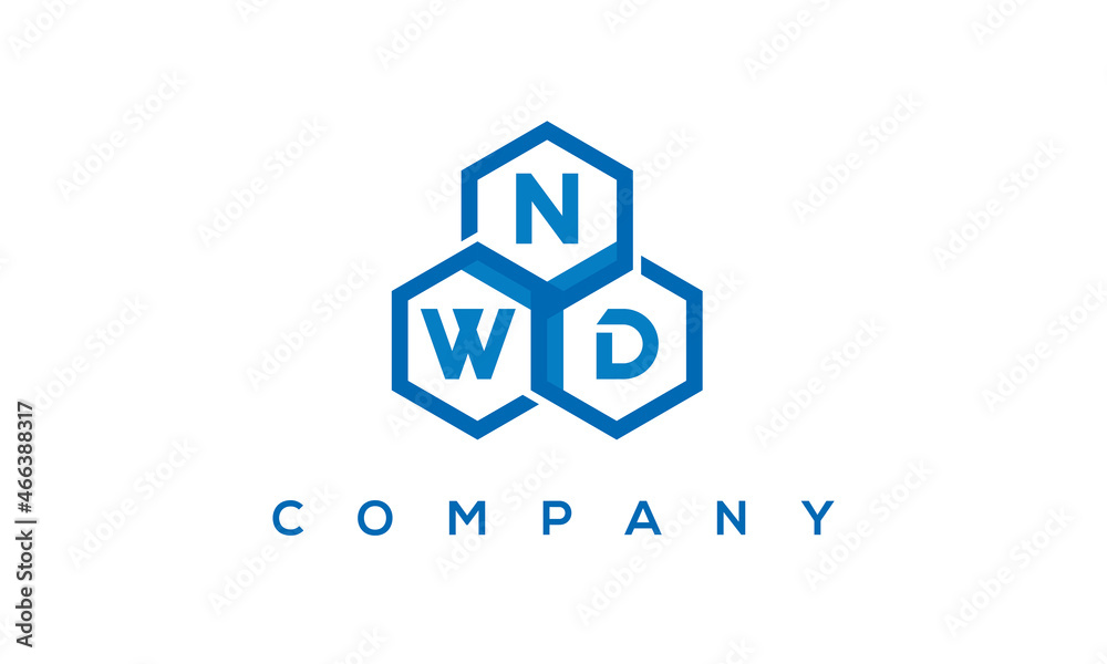 NWD letters design logo with three polygon hexagon logo vector template	