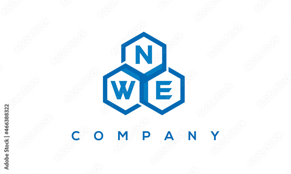 NWE letters design logo with three polygon hexagon logo vector template	
