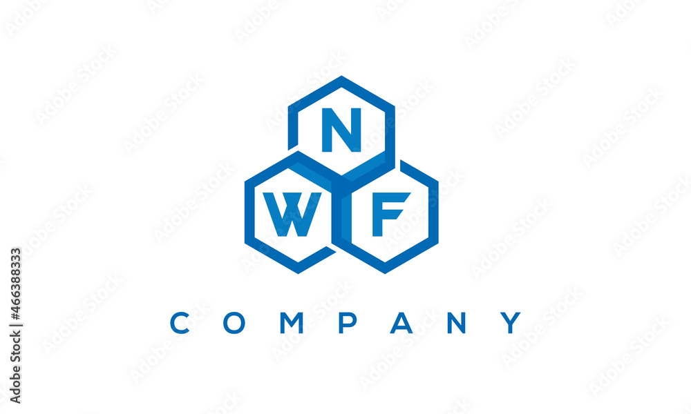 NWF letters design logo with three polygon hexagon logo vector template	