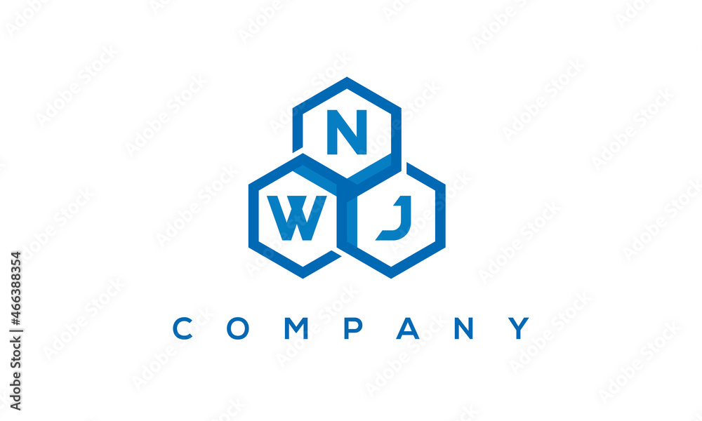 NWJ letters design logo with three polygon hexagon logo vector template	
